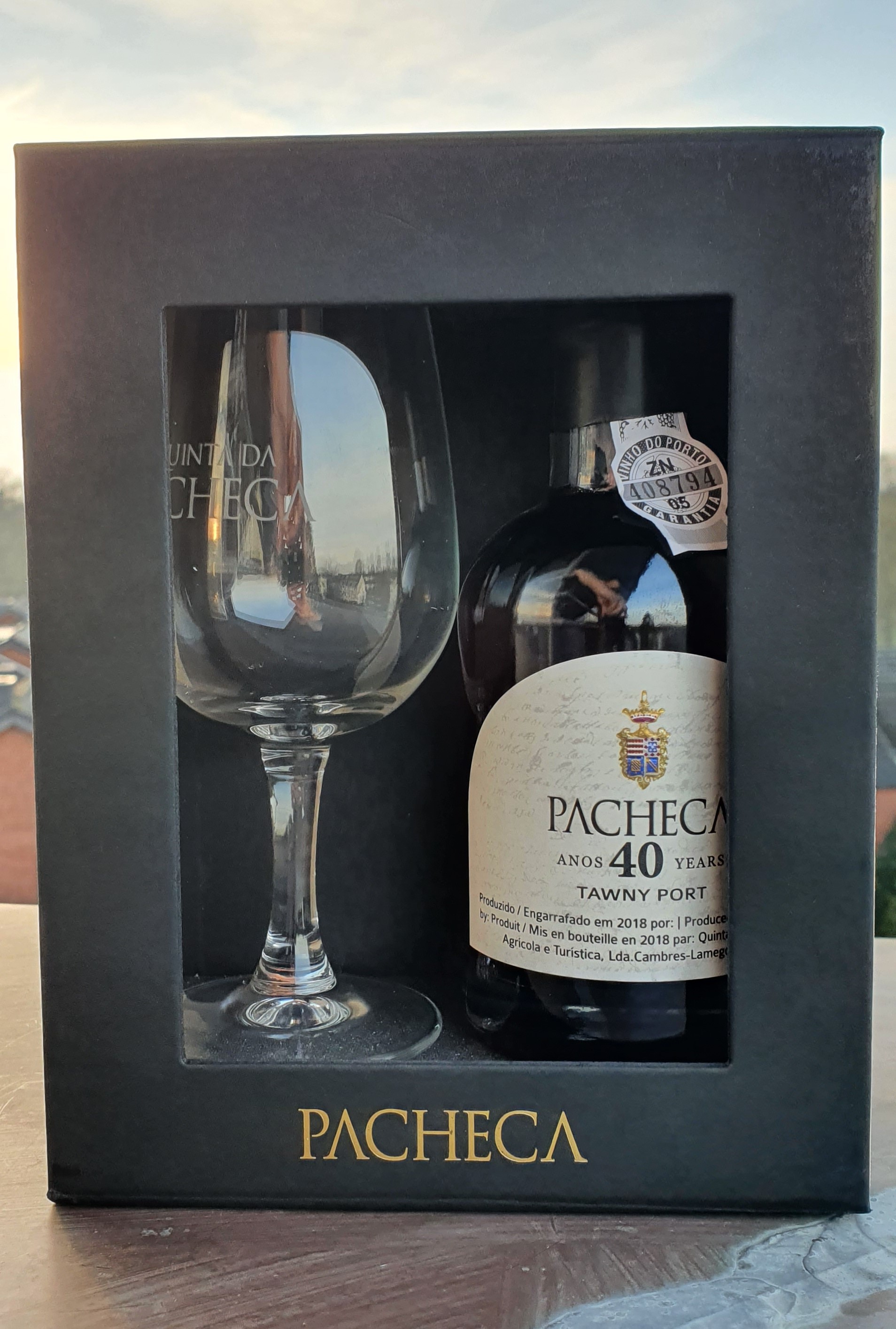 Pacheca 40 Anos (0,2 L) & Portweinglas im Wooden Case 